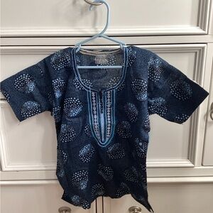 KAMSHO DESIGNERS Kids Blue Patterned Daishiki Shirt 4-6 years old